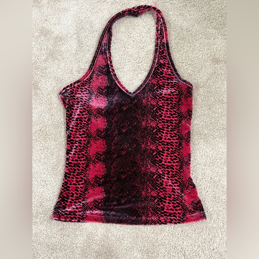 Brand Tag Missing hot pink velour snake print halter top  (small juniors)